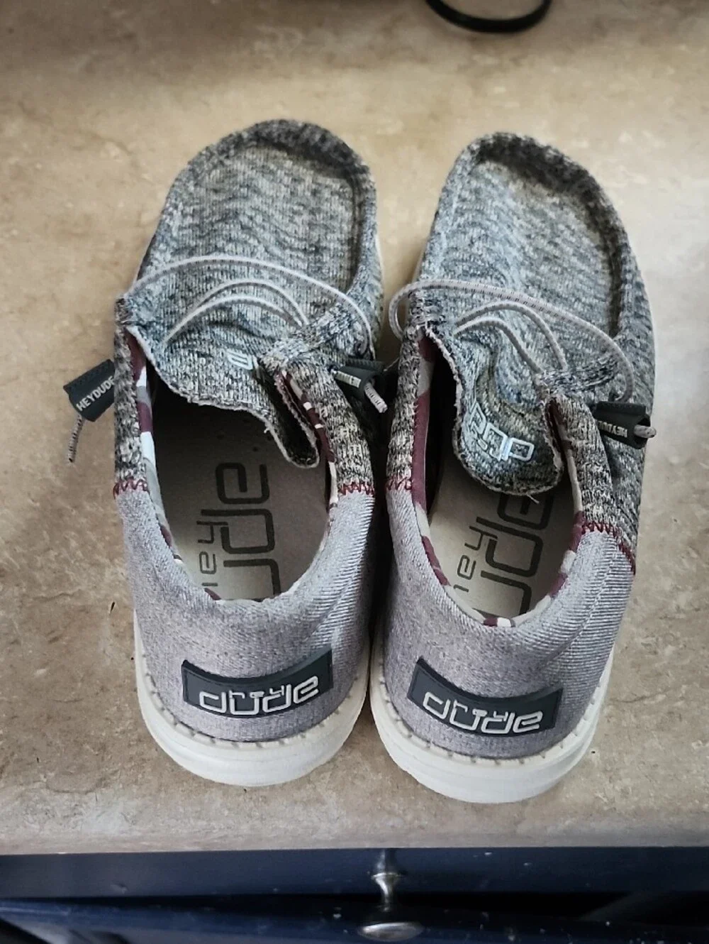 Hey Dude Gray Knit Slip-On Loafers with Camo Accent